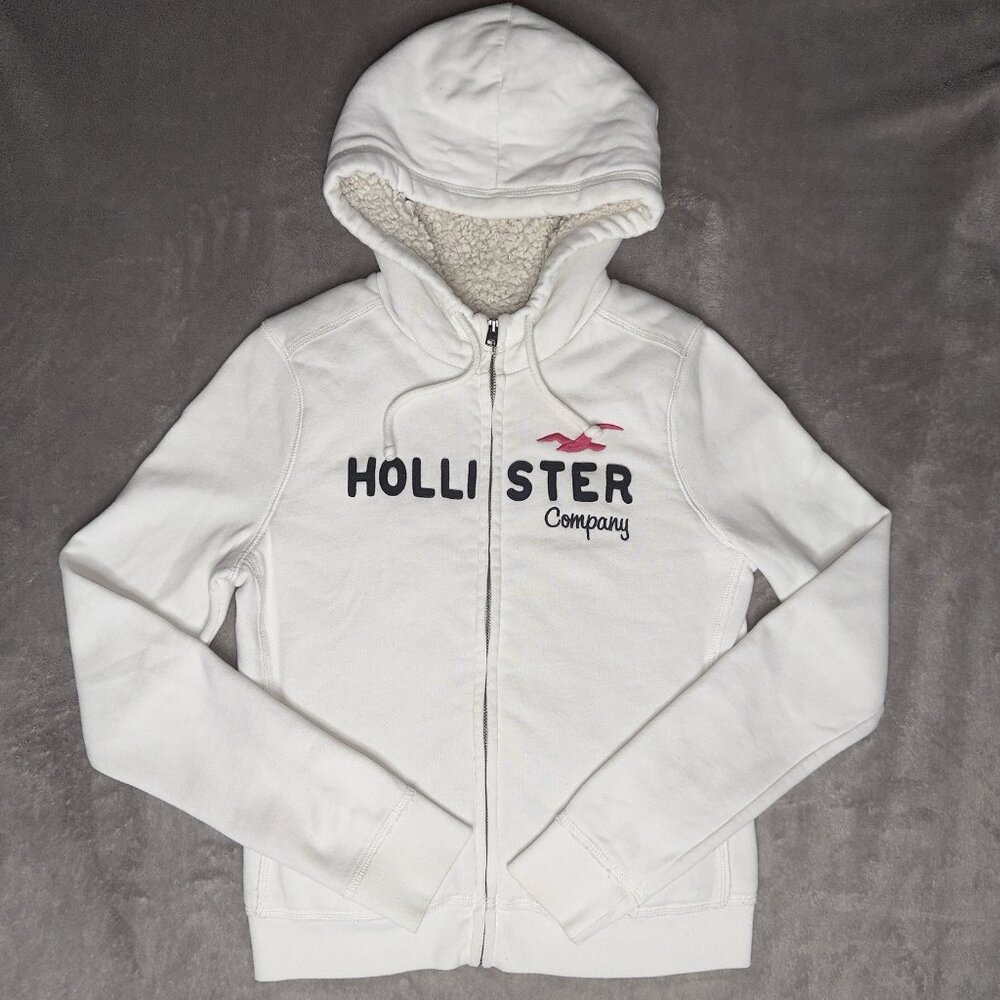 Vintage Hollister Hoodie Women's M Faux Fur Sherpa Fleece Lined Y2K McBling Cozy